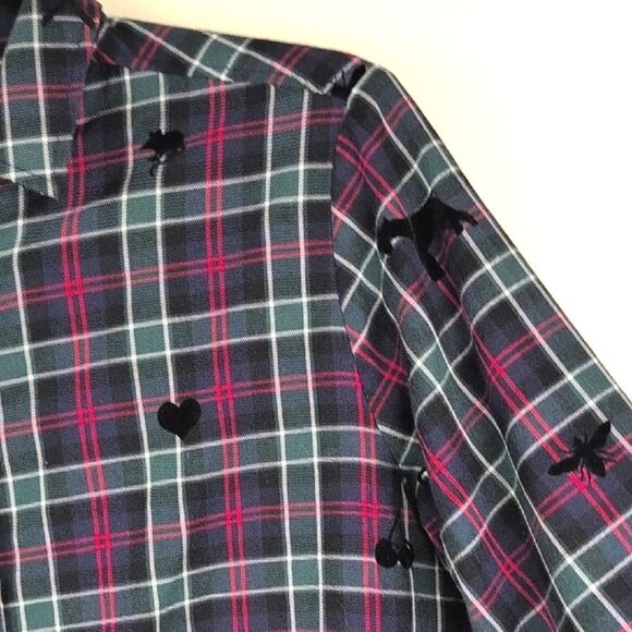 Vilagallo Plaid Long Sleeve Popover Blouse Top With Velvet Animals & Shapes - Picture 3 of 15